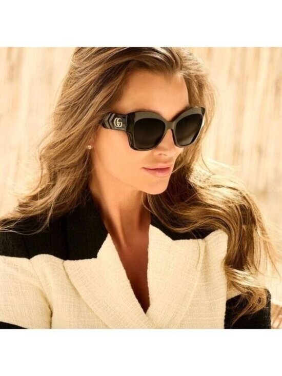 Gucci GG0808S 001 Sunglasses Black Butterfly Frame, Grey Lenses main image 9